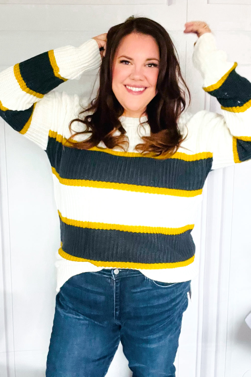 Yellow & Ivory Stripe Oversize Knit Sweater