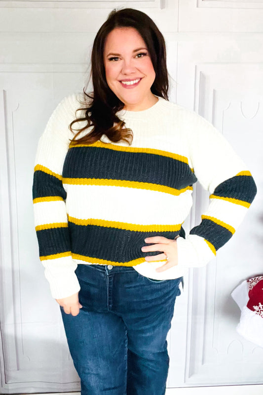 Yellow & Ivory Stripe Oversize Knit Sweater