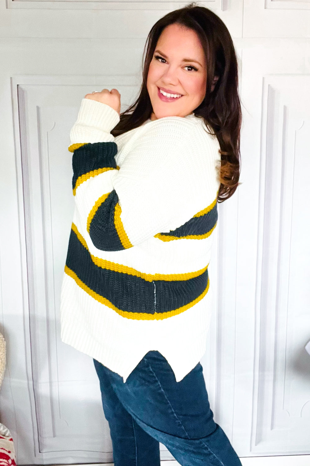 Yellow & Ivory Stripe Oversize Knit Sweater