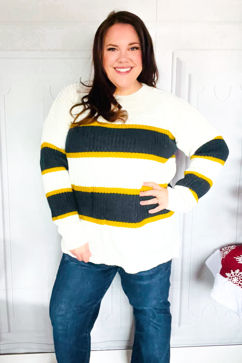 Yellow & Ivory Stripe Oversize Knit Sweater