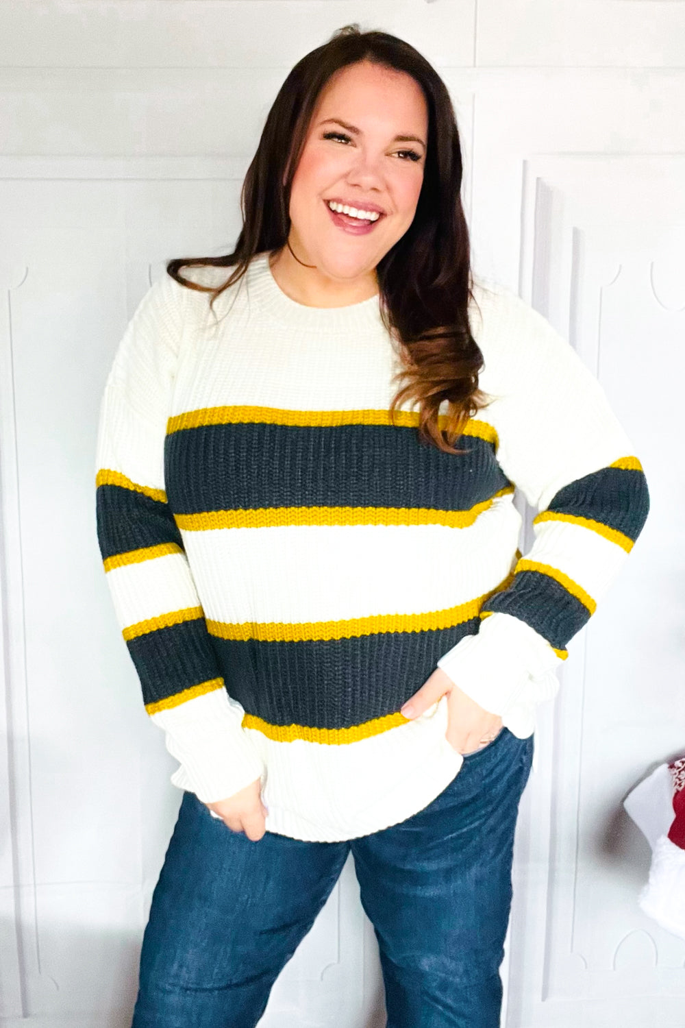 Yellow & Ivory Stripe Oversize Knit Sweater