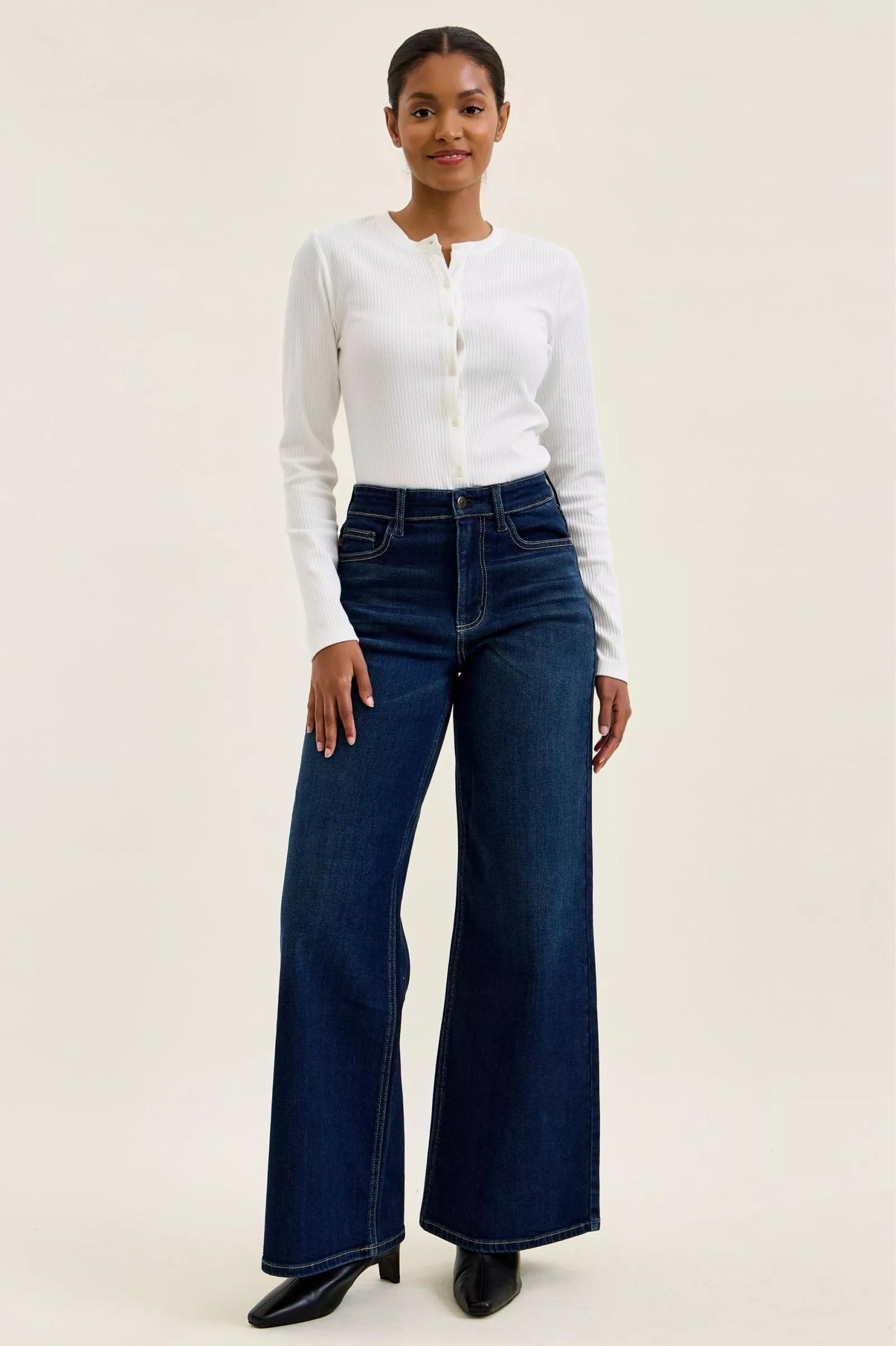 Judy Blue High Waist Wide Leg Dark Wash Jeans