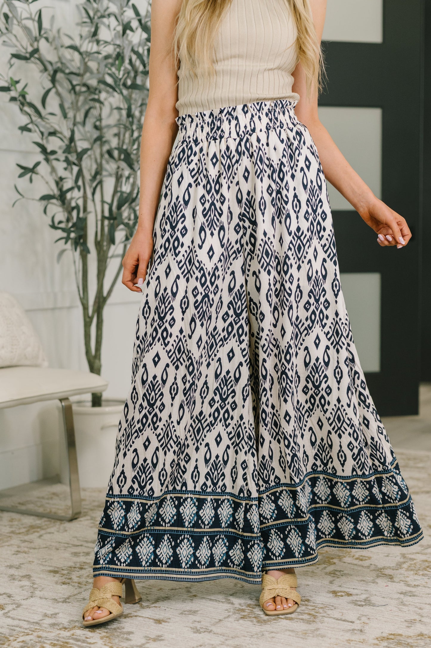 multiple colors Just So Boho High-Waist Wide-Leg Pants with a high elastic waist, wide legs, lining, and functional pockets, boutique fashion
