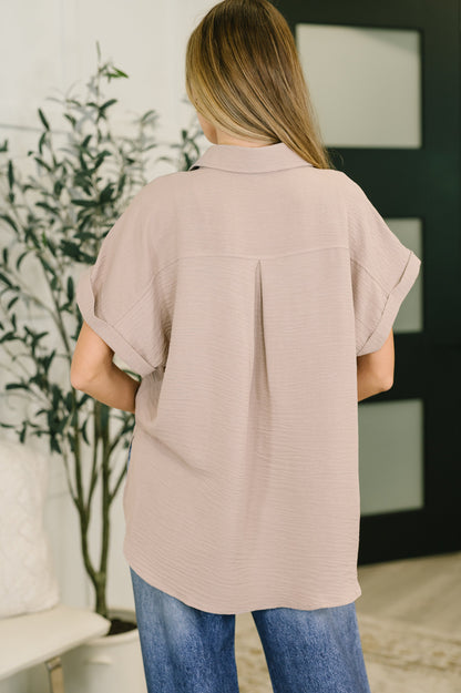 Keep Up Collared Button Down in Ash Mocha boutique top at Mollie Mae Boutique
