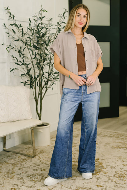 Keep Up Collared Button Down in Ash Mocha boutique top at Mollie Mae Boutique