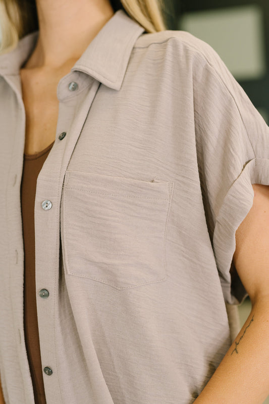 Keep Up Collared Button Down in Ash Mocha boutique top at Mollie Mae Boutique