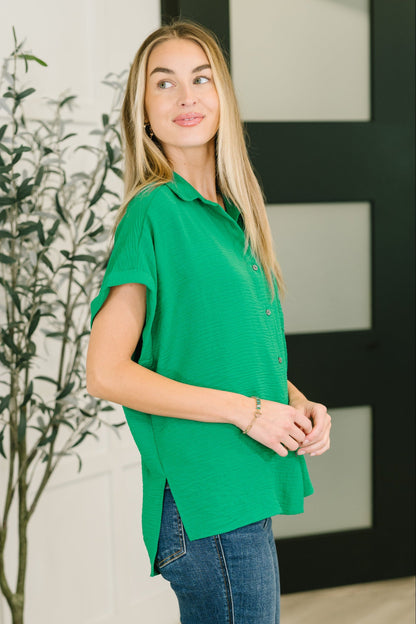 Keep Up Collared Button Down in Green boutique top at Mollie Mae Boutique