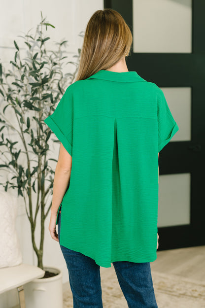 Keep Up Collared Button Down in Green boutique top at Mollie Mae Boutique