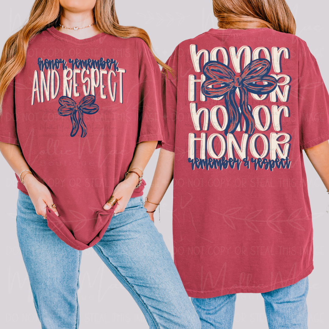 Honor Remember & Respect Patriotic Bow Graphic Tee