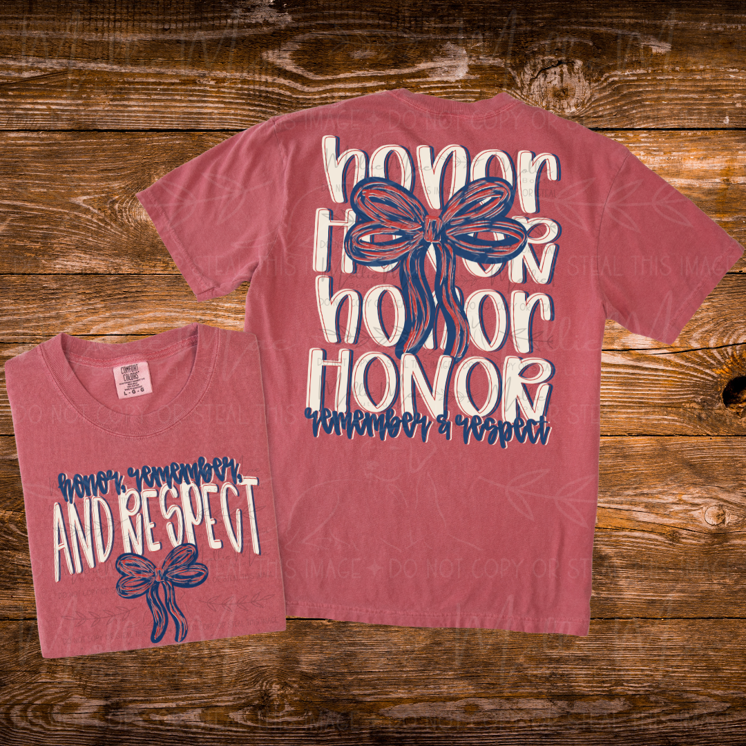 Honor Remember & Respect Patriotic Bow Graphic Tee