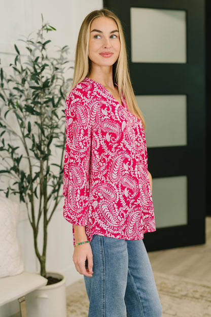 Lizzy Top in Pink Paisley boutique top at Mollie Mae Boutique