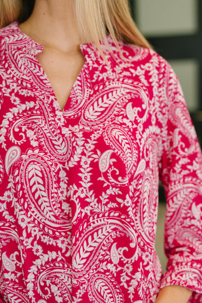 Lizzy Top in Pink Paisley boutique top at Mollie Mae Boutique