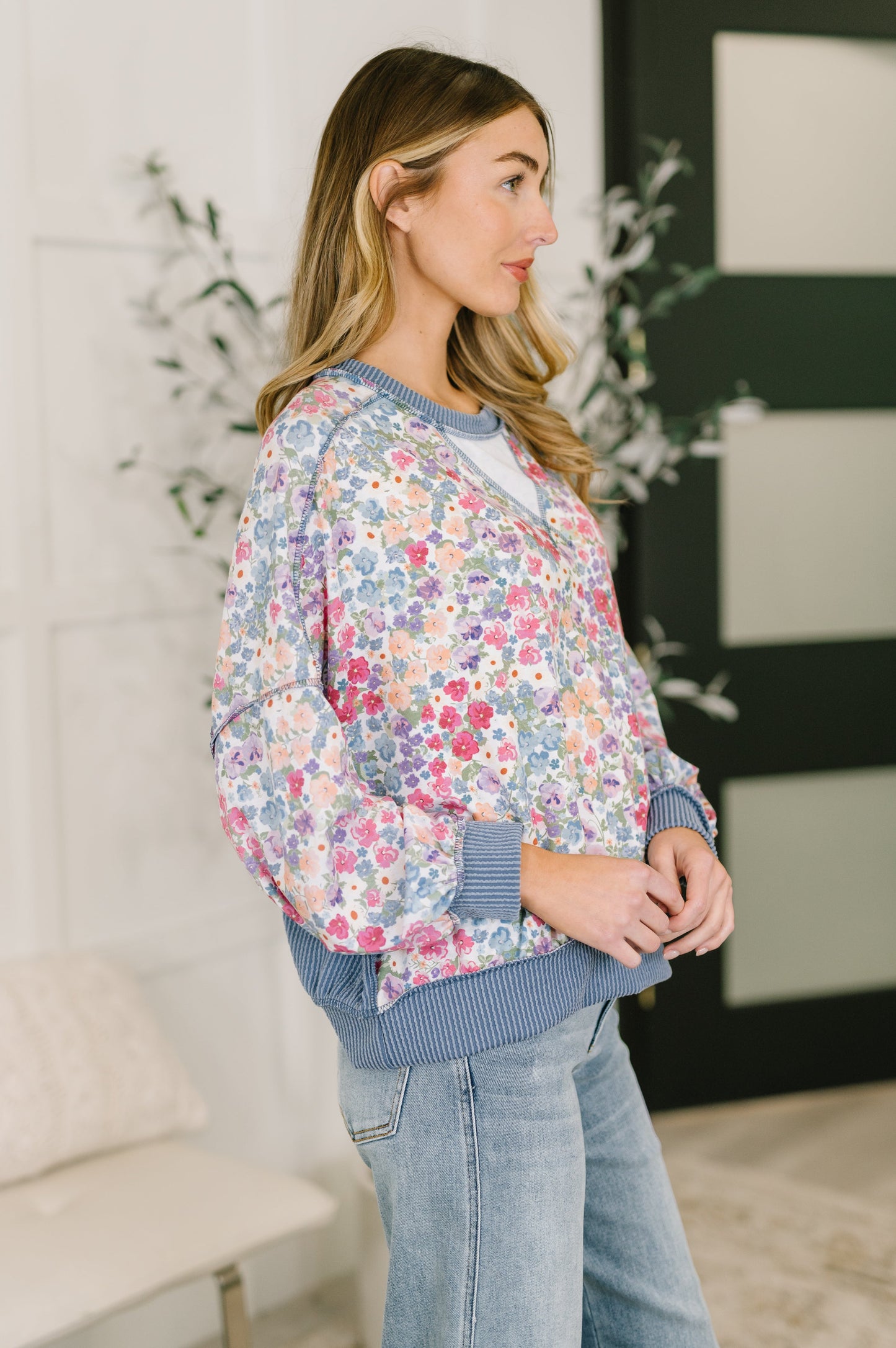 New Opportunities Drop Shoulder Floral Pullover