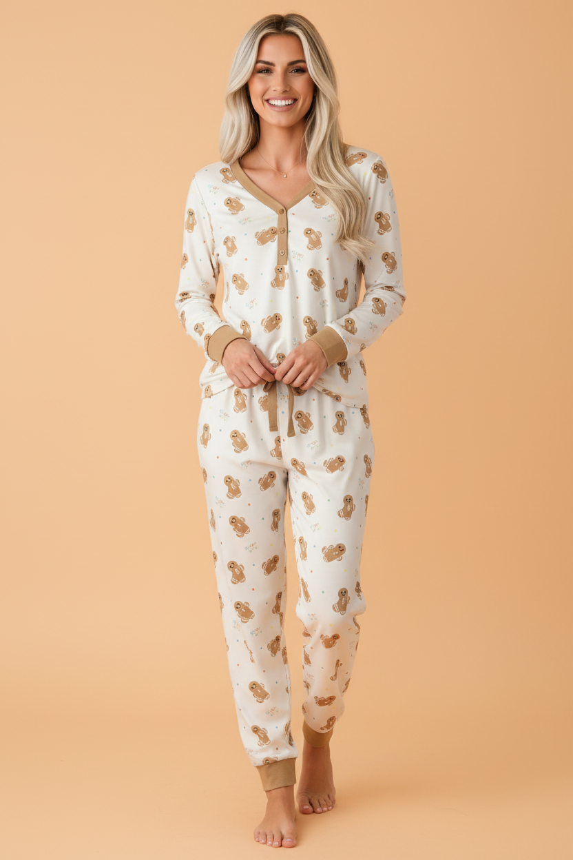 Christmas Gingerbread Top & Pants Pajama Set in Khaki