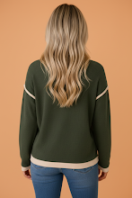 Light Pink contrast trim drop shoulder long sleeve knit top with boutique fashion styling