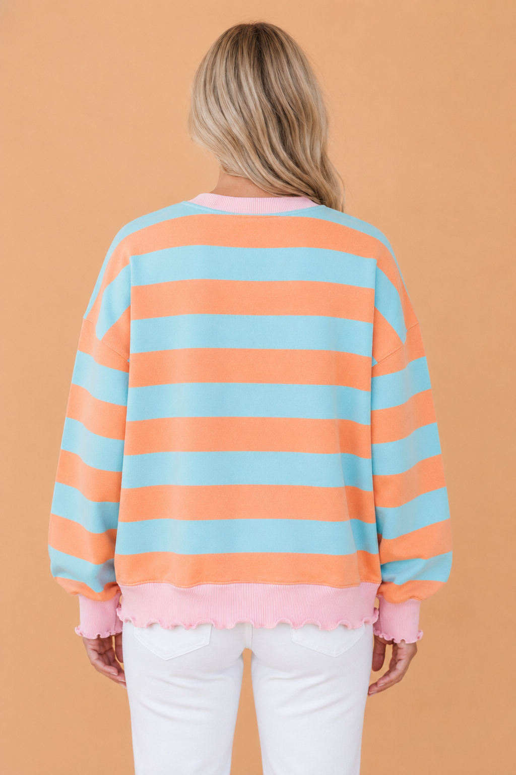 Orange Stripe Stripe Colorblock Ribbed Trim Long Sleeve Top with colorblock detail women's boutique fashion