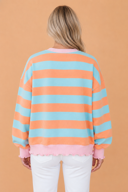 Orange Stripe Stripe Colorblock Ribbed Trim Long Sleeve Top with colorblock detail women's boutique fashion
