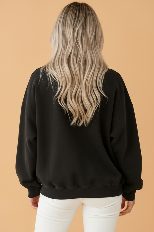 black mock neck oversized long sleeve boutique sweatshirt