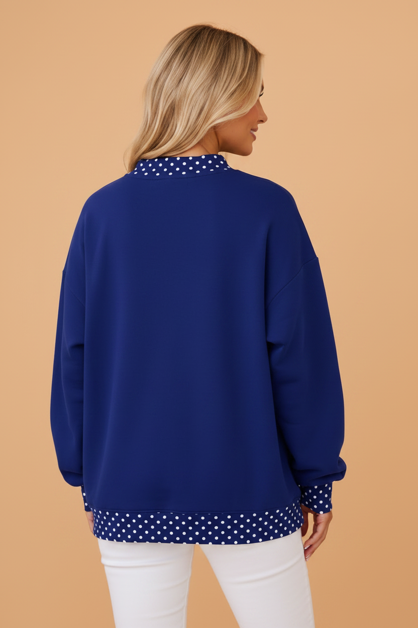 Burgundy Polka Dot Contrast Trim Mock Neck Sweatshirt with mock neck women's boutique fashion