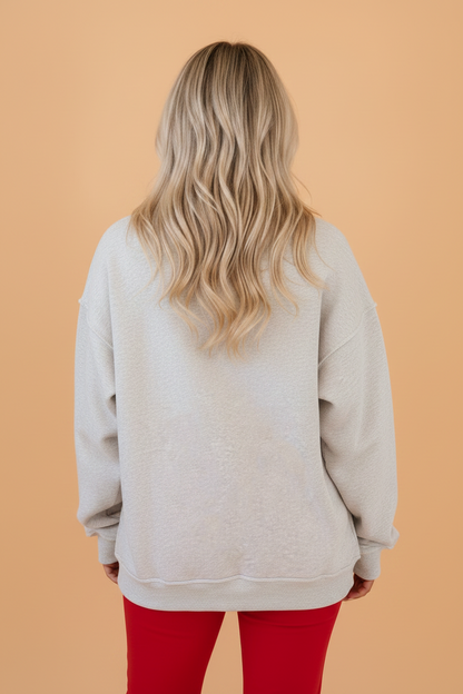 Gray Saved By Grace Embroidered Graphic Mock Neck Sweatshirt with embroidered detail and mock neck women's boutique fashion