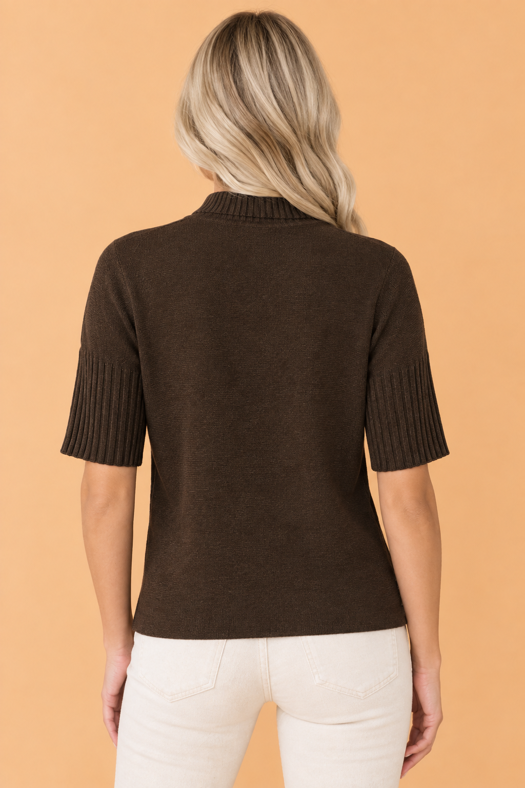 burgundy short sleeve turtleneck sweater with ribbed trim boutique knit top