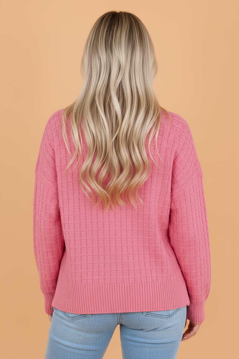 Peach Blossom Solid Textured Knit Wide Long Sleeve Sweater women's boutique fashion