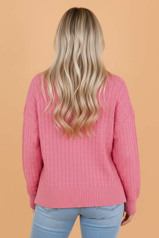 Peach Blossom Solid Textured Knit Wide Long Sleeve Sweater women's boutique fashion