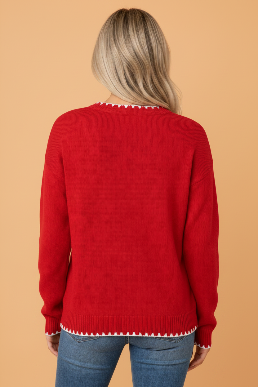 racing red Christmas tree gingham stitched long sleeve boutique sweater