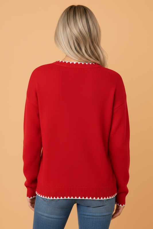 racing red Christmas tree gingham stitched long sleeve boutique sweater