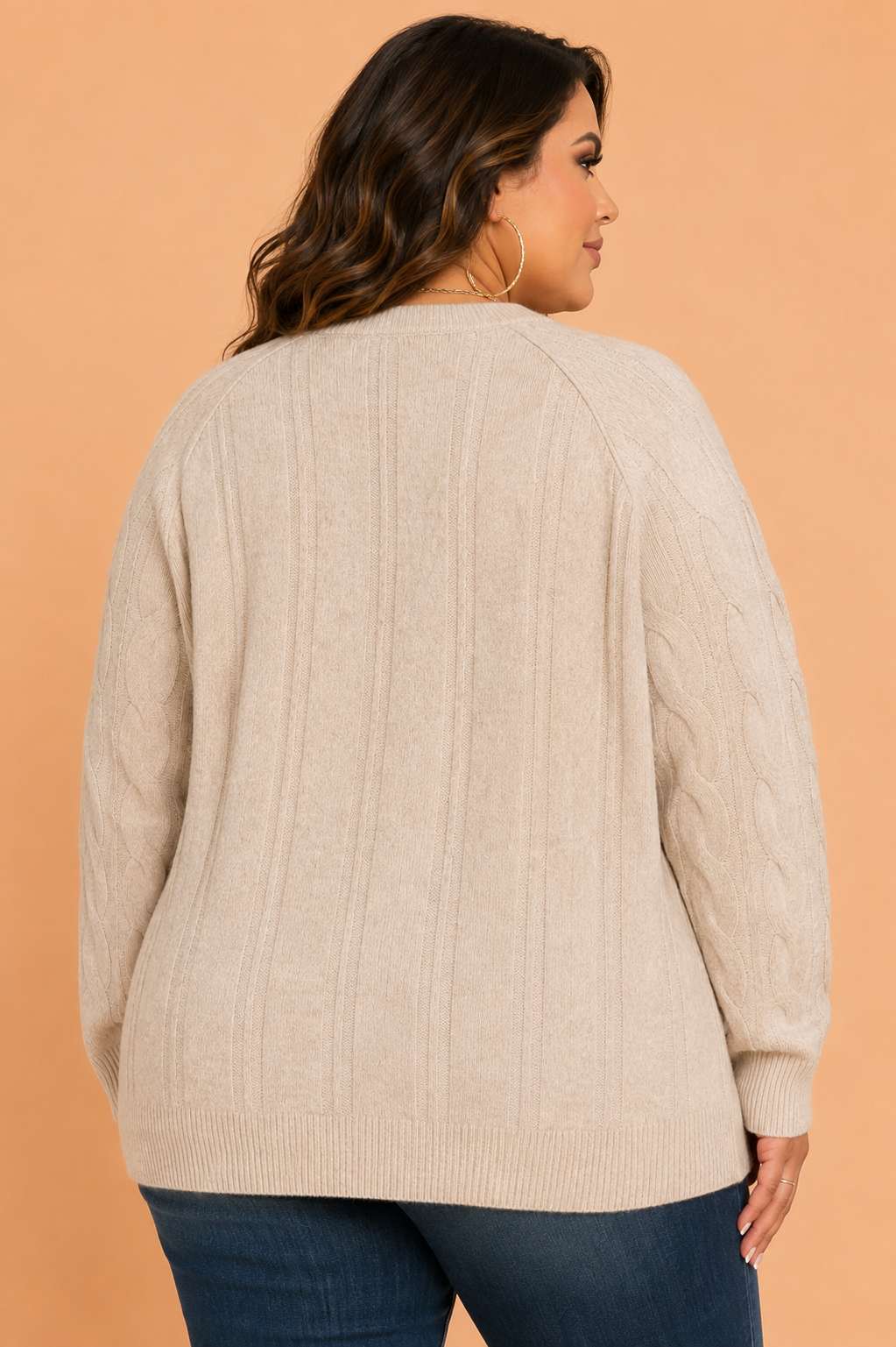 Parchment Plus Size Solid Cable Knit Raglan Sleeve Sweater with cable knit texture women's boutique fashion