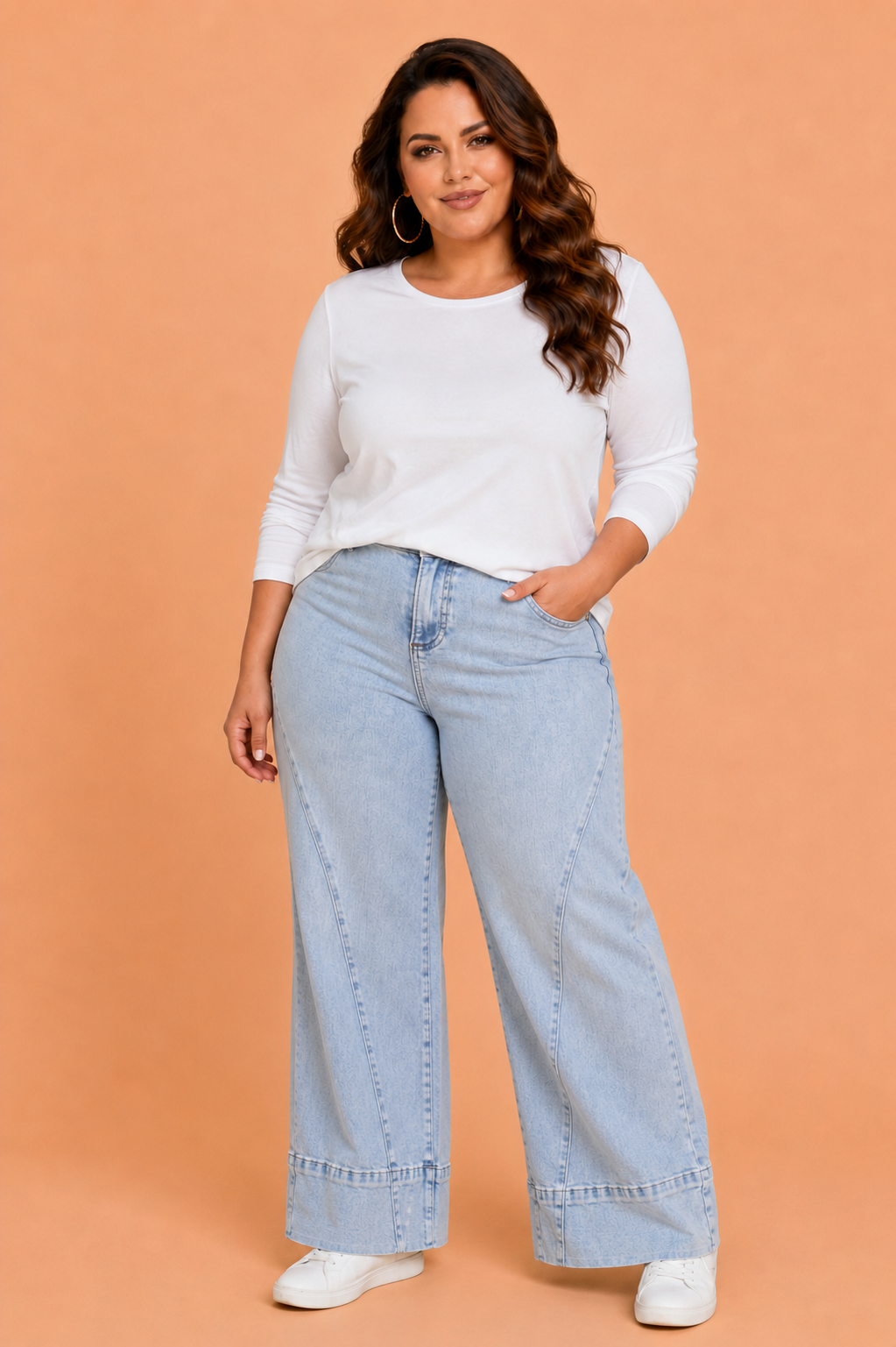 Beau Blue Plus Size Diagonal Seam High Waist Straight Leg Jeans with high-waist fit and straight-leg fit women's boutique fashion