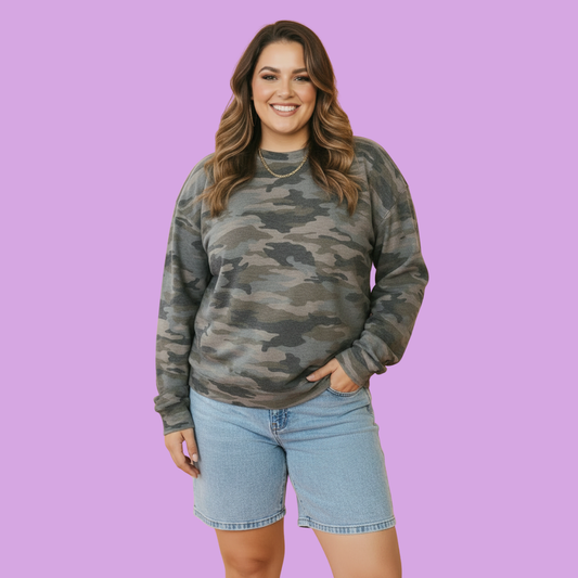 Plus Size Camo Crew Neck Sweatshirt
