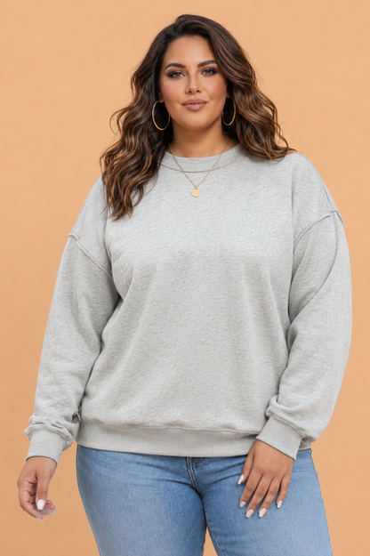 Racing Red plus size reversible exposed seam mock neck sweatshirt with boutique fashion styling