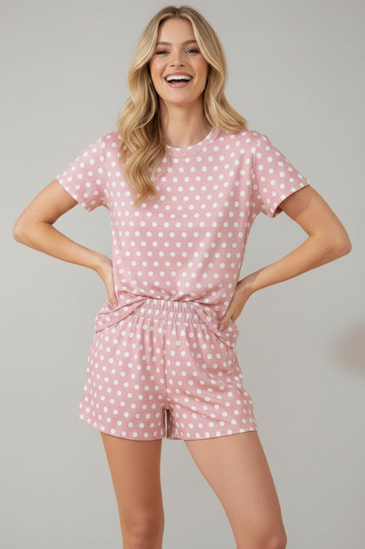 Polka Dot Relaxed Top & Drawstring Shorts Set graphic apparel from Mollie Mae Boutique