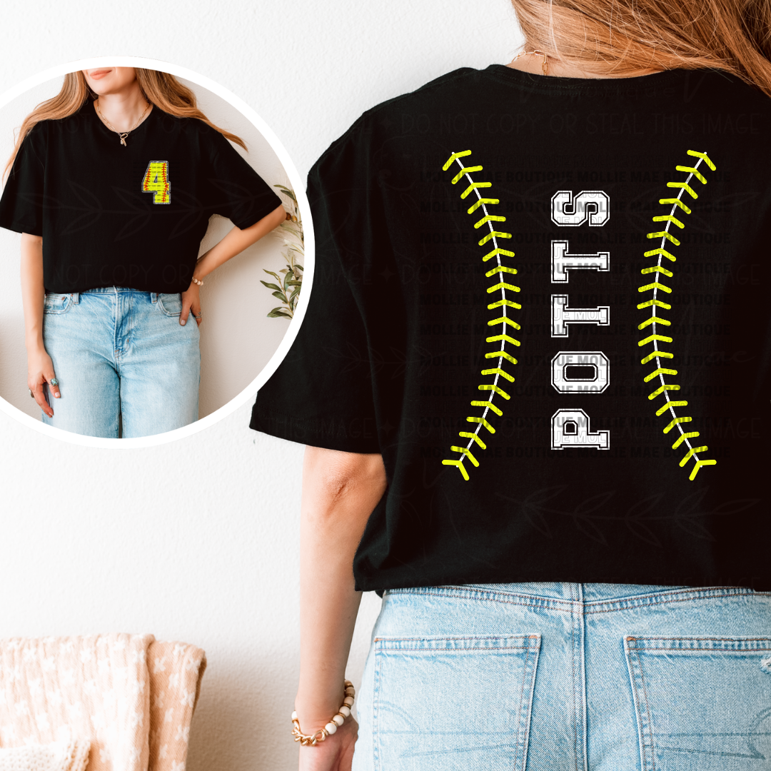 Custom Softball Stitch Name & Number Tee