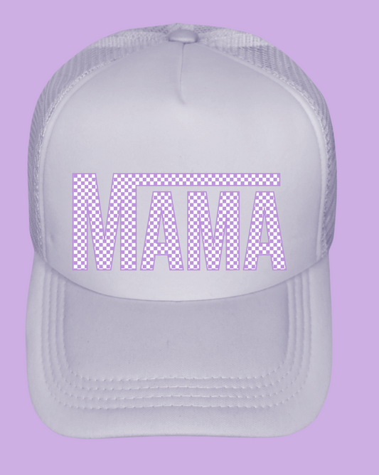 Retro Mom Checkered Trucker Hat - Purple