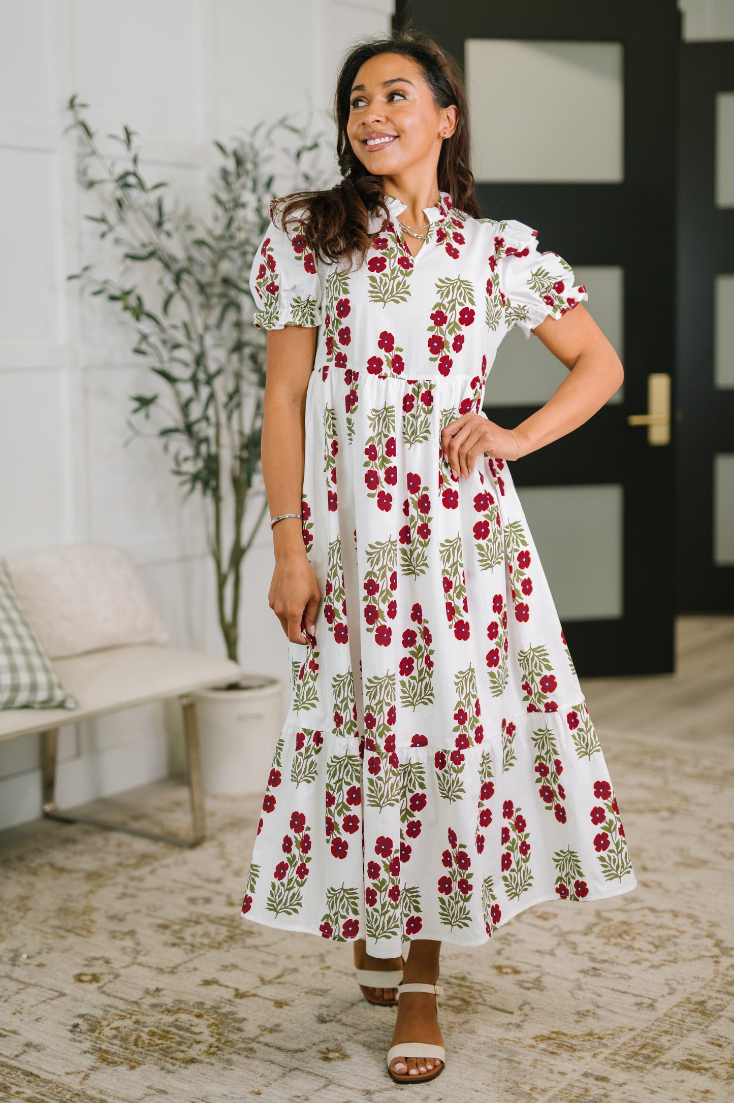 Quiet Life Notch Neck Tiered Dress in White boutique fashion by Mollie Mae Boutique