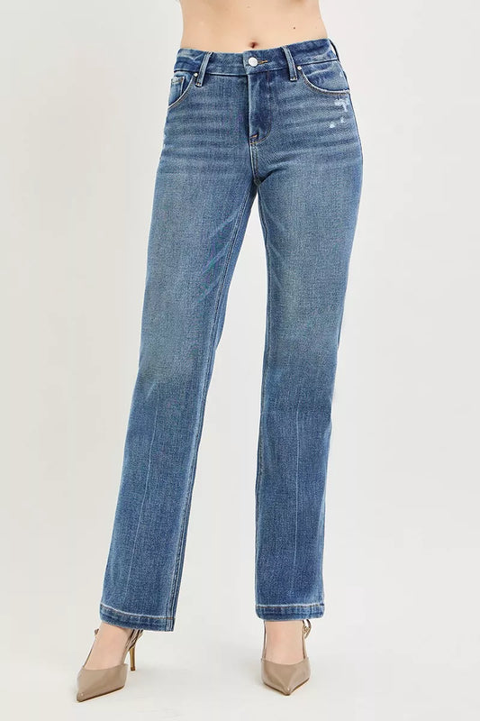 RISEN Tummy Control 4way Stretch Mid Rise Straight Crease Line boutique apparel from Mollie Mae Boutique