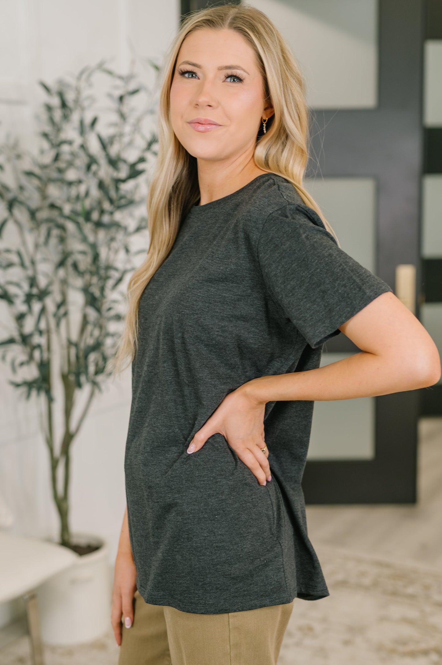 Rest Assured Basic Relaxed Tee in Charcoal - Mollie Mae Boutique
