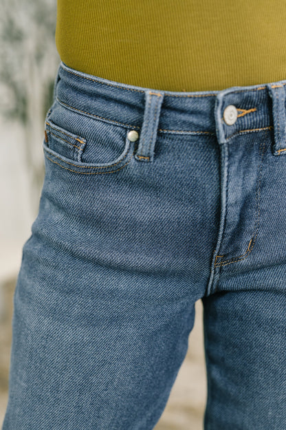 Shane Dark Indigo Mid-Rise Boyfriend Jeans with a flattering mid rise, relaxed boyfriend fit, and cuffed or uncuffed styling, boutique fashion