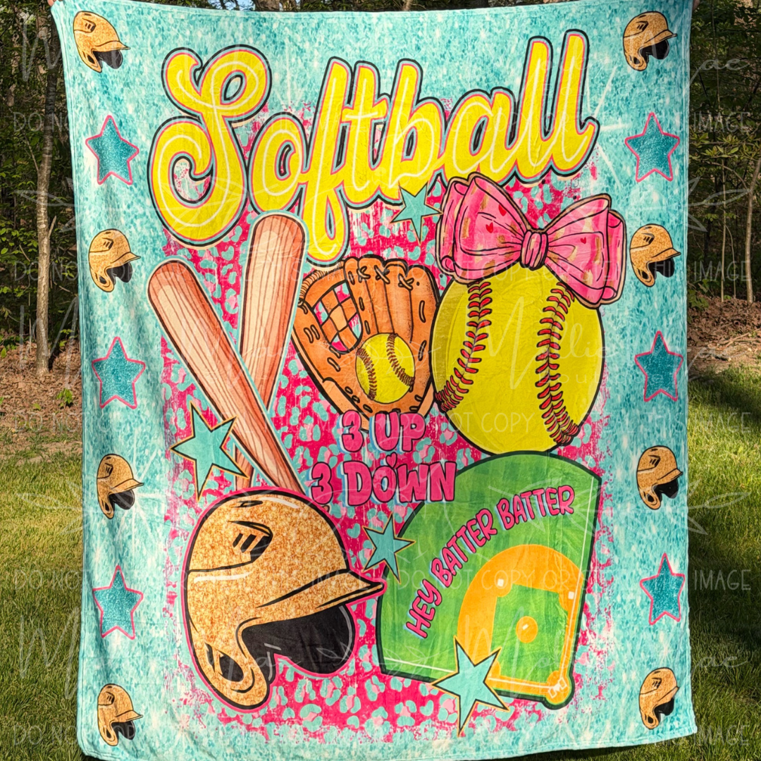 Hey Batter Softball Cozy Keepsake Blanket