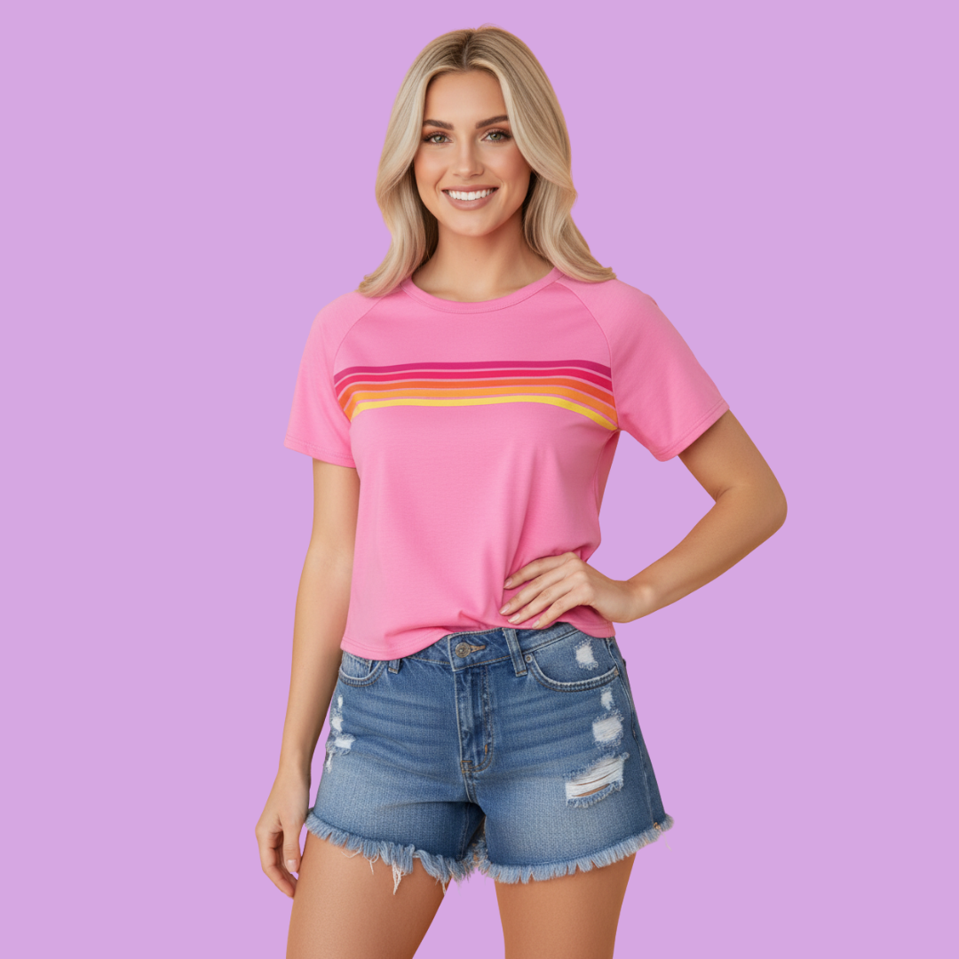 Stripe Patch Front Short Sleeve Tee