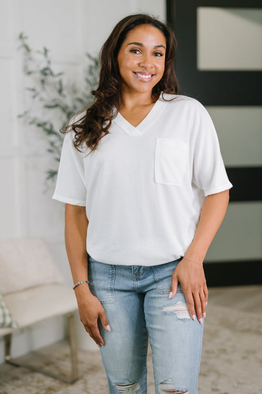 Together We're Unlimited Basic V-Neck Tee in Ivory boutique fashion by Mollie Mae Boutique
