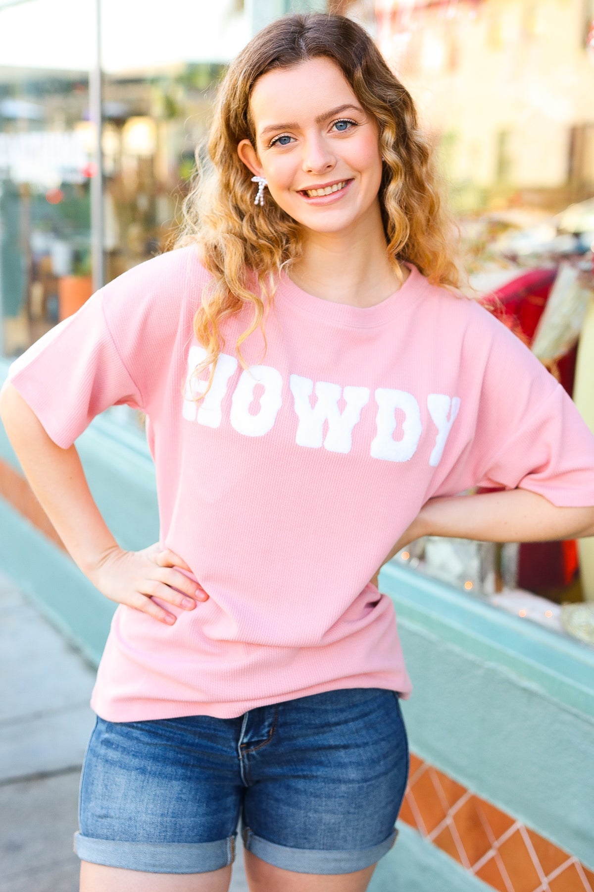 Haptics Embroidered "HOWDY" Ribbed Top