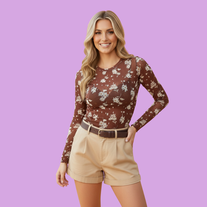 Floral Sheer Mesh Long Sleeve Top