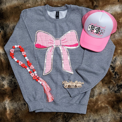 Pink Bow Chenille Patch Sweatshirt
