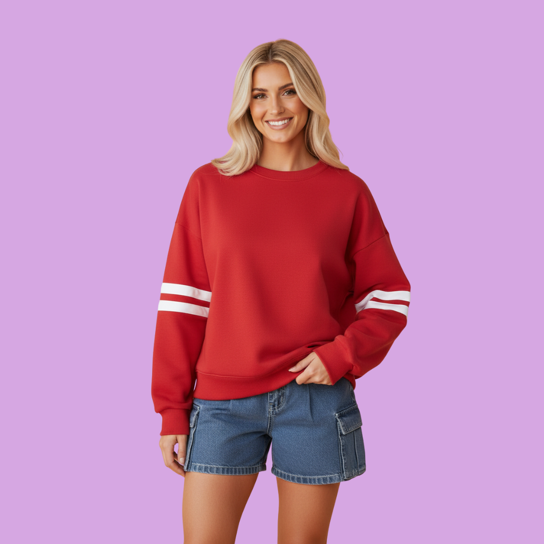 Varsity Stripe Oversized Drop Shoulder Sweatshirt
