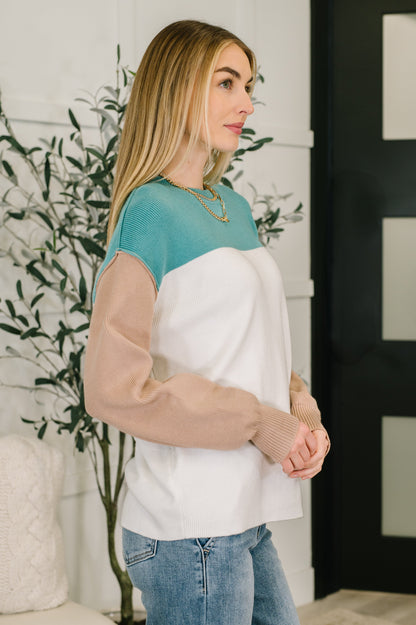 Walk in Central Park Ribbed Knit Color Block Sweater