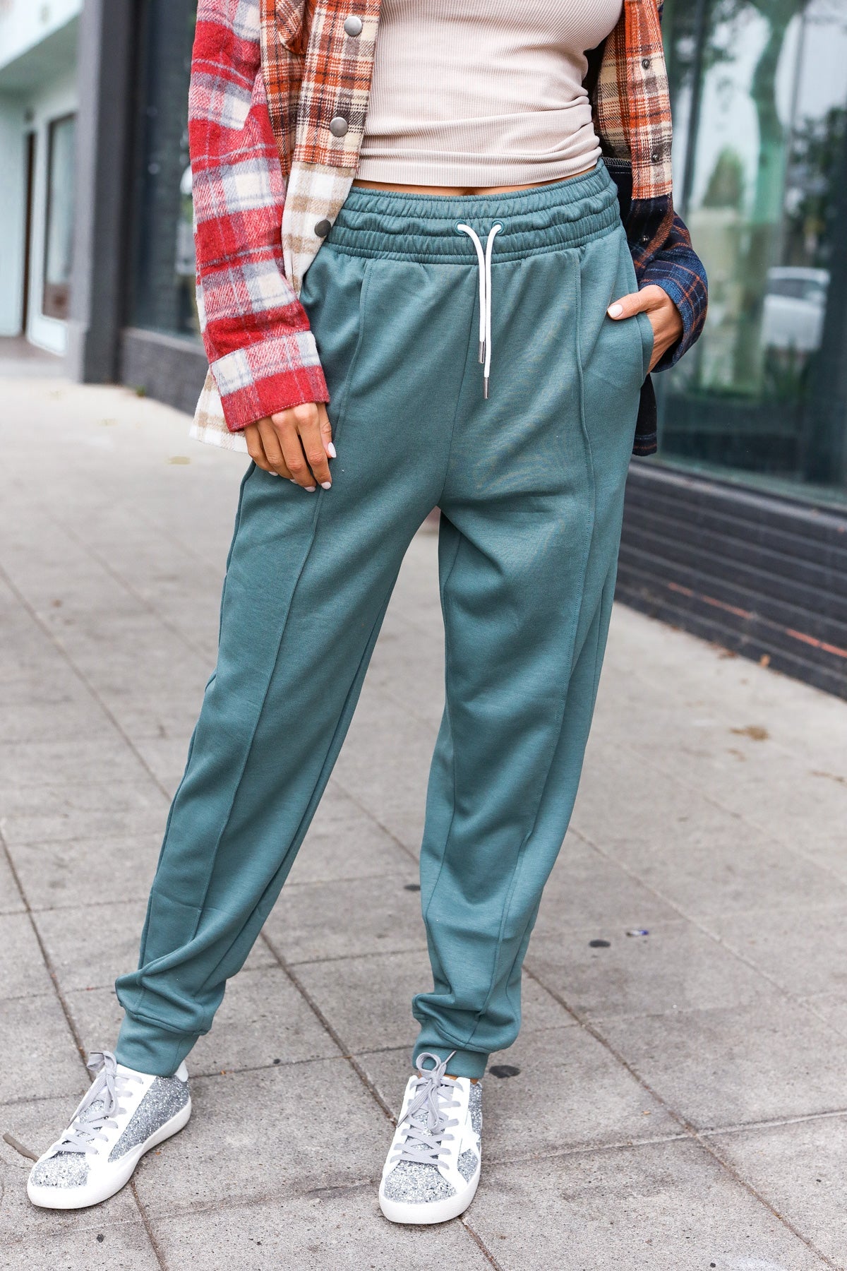 Zenana Ash Jade Knit Front Seam Sweatpants