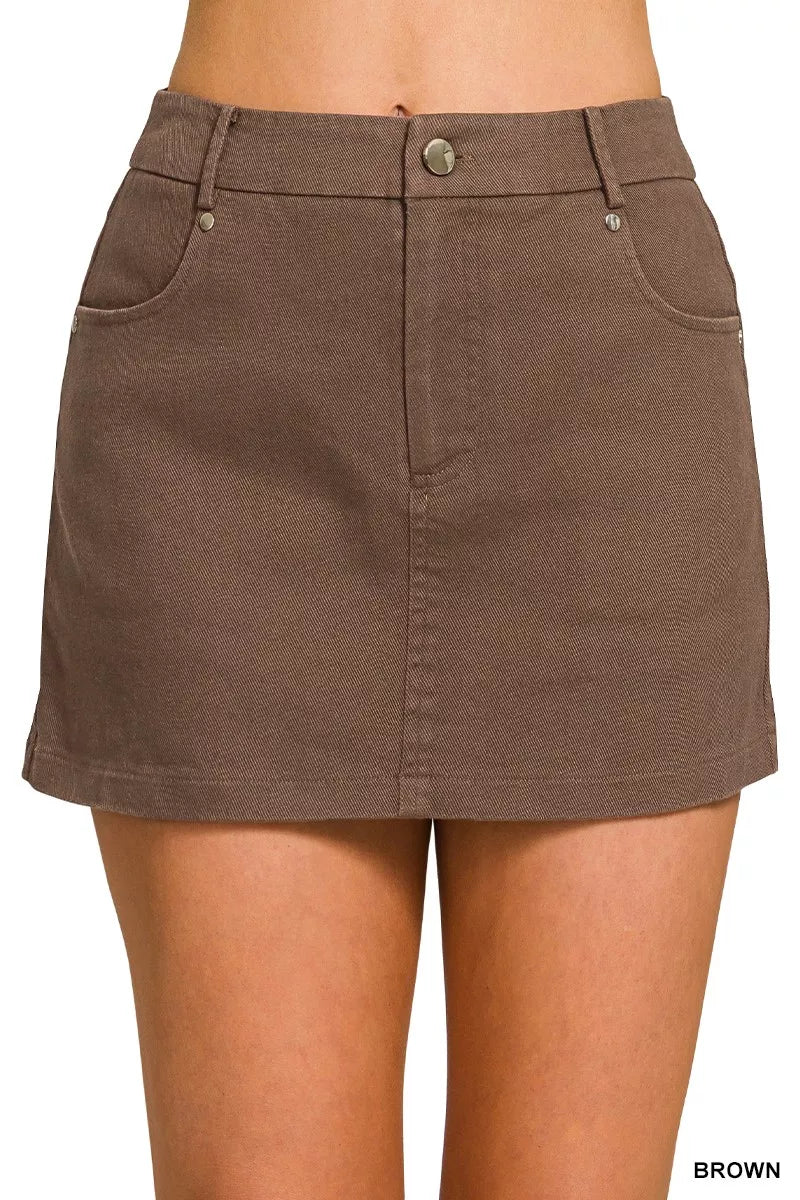 Zenana Cotton Twill Lined Mini Skirts boutique apparel from Mollie Mae Boutique